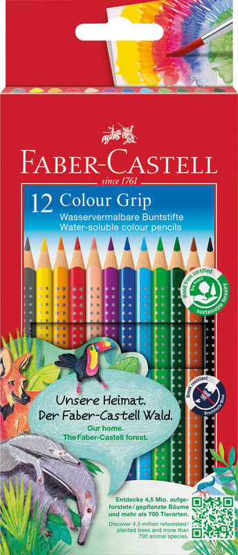 Faber-Castell Aquarellfarbstifte – 12 Farben, im Kartonetui, Ø 3 mm, dreikantig, FSC