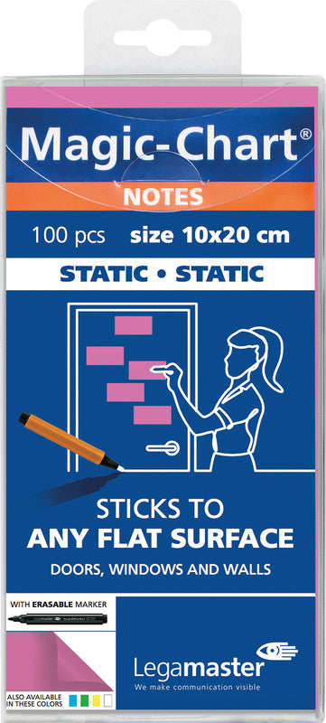 Legamaster Haftnotizen – 100×200 mm – pink, 100 Blatt, elektrostatisch geladen, recyclingfähig