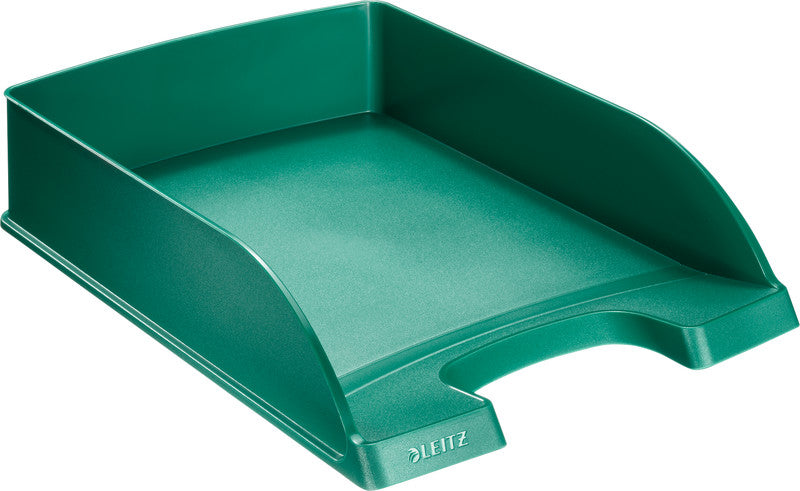 Leitz Stapelbarer Briefkorb mit Griffausschnitt, Beschriftungsfeld, matt, grün, B 255 × H 70 × T 357 mm