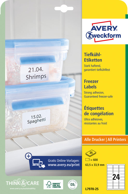 Avery Drucketiketten, 38,1 mm × 21,2 mm, weiss, Papier, permanent, 25 Blatt