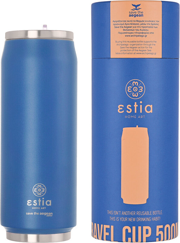 Estia Trinkdose – 5 dl – Edelstahl, isoliert, mit Strohhalm – Denim Blue