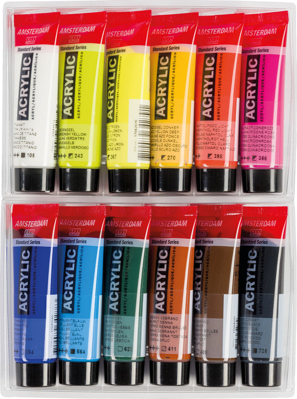 Royal Talens Amsterdam – Acryl Standard – Acrylfarbe – Set – 12 Farben, 12 × 20 ml