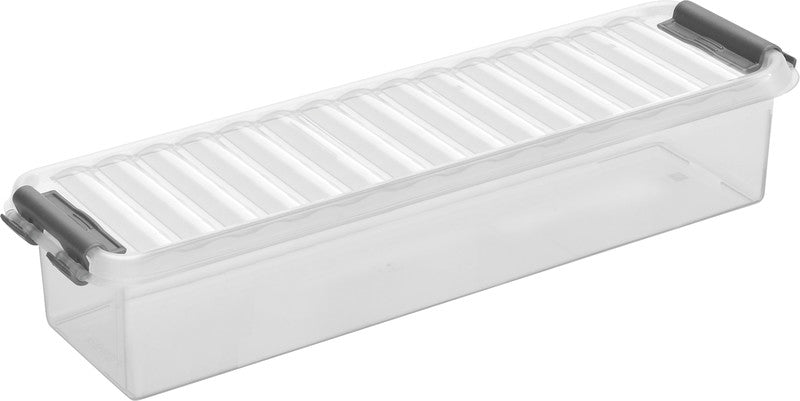 Helit die q-line Aufbewahrungsbox 0,9 l – mit Clipdeckel, stapelbar, 270 × 60 × 86 mm, transparent, Kunststoff
