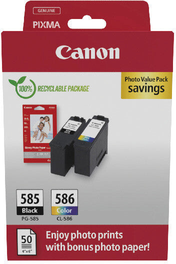 Canon Tintenpatronen-Multipack PG-585/CLI-586 Photo Cube, mit Fotopapier 3,9" × 5,9" (50 Blatt) – für Pixma