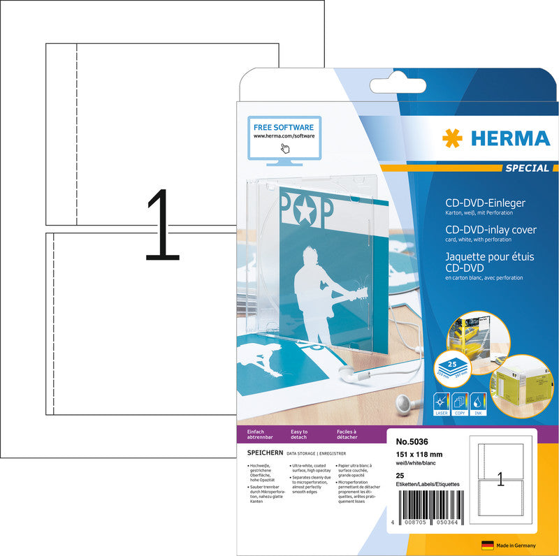 HERMA Druckkarten A4 (151 × 118 mm), 170 g/m², weiss, Karton – für Inkjet, Laser, Kopierer – 25 Karten