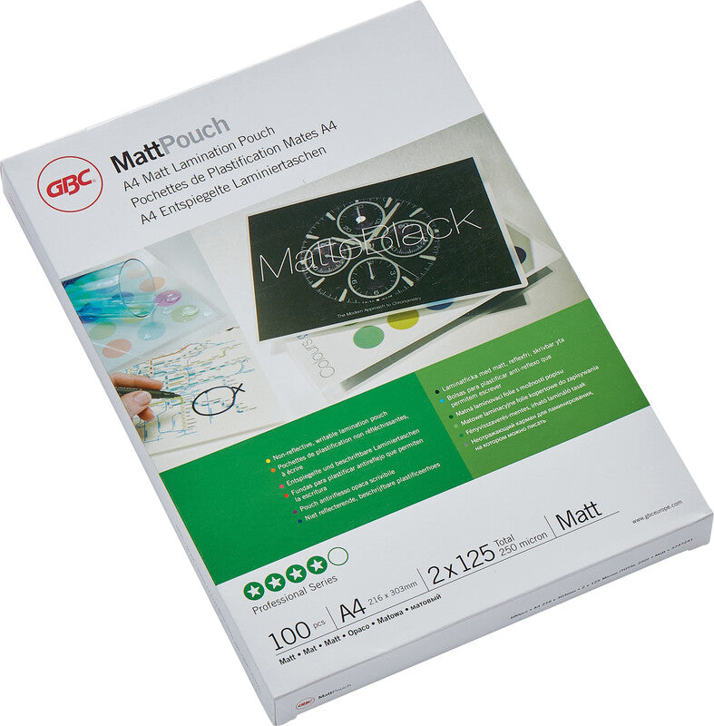 GBC Laminierfolien A4, matt – 125 µm, 216 × 303 mm, 100 Stk.