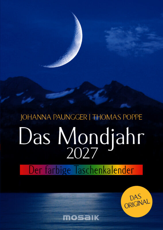 Mosaik Das Mondjahr Agenda – 1 Woche/2 Seiten, gebunden, 10 × 14 cm, Jan–Dez 2027, Blau, Mond, FSC
