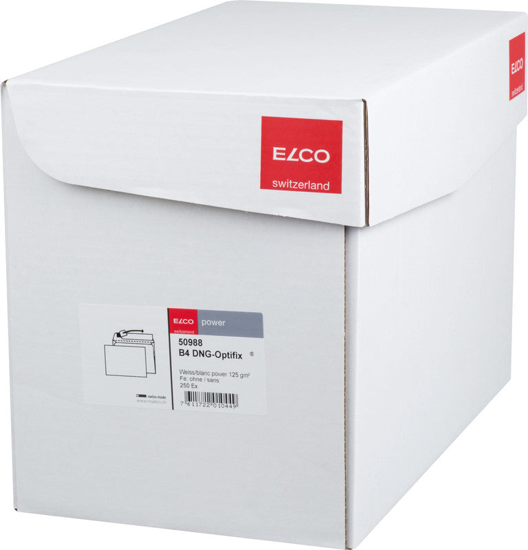 Elco Couvert B4 (353 × 250 mm), ohne Fenster, haftklebend (Optifix), weiss, 120 g/m² – 250 Stk.
