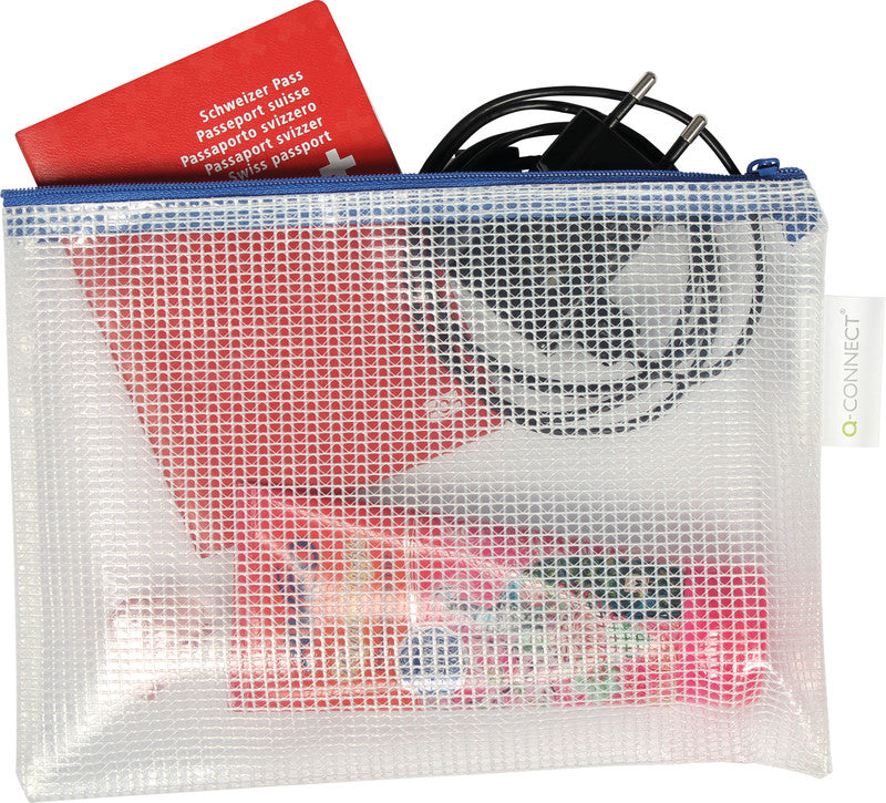 Q-connect Reissverschlusstasche – 247 × 183 mm, Kunststoff, Blau – 8 Stück