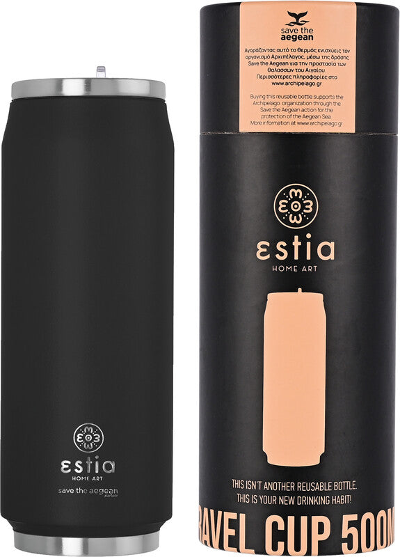 Estia Trinkdose – 5 dl – Edelstahl, isoliert, mit Strohhalm – Midnight Black