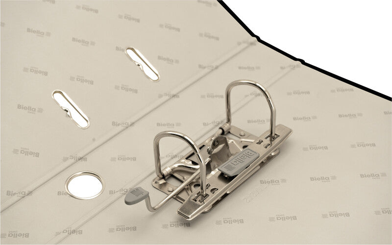 Biella Ordner – A4 hoch – 2-Ring Hebelmechanik, Rücken 40 mm – schwarz, mit Griffloch, mit Raumsparösen, FSC