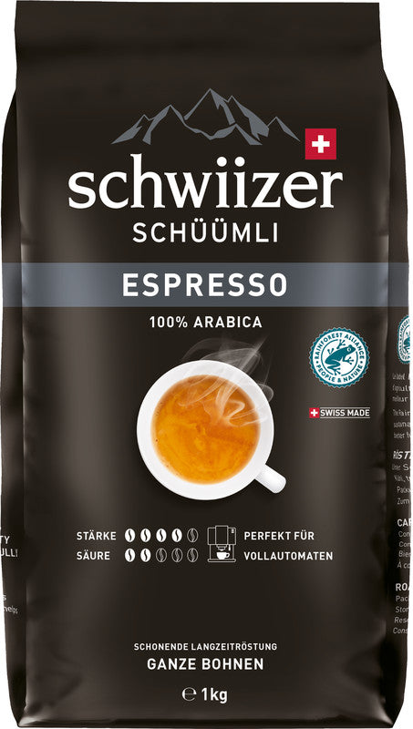 Schwiizer Schüümli Bohnenkaffee Espresso – 1 kg – Arabica – Mittlere Röstung – Intensität 4/5