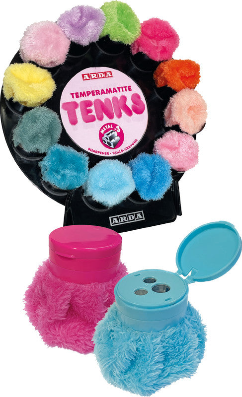 ARDA Spitzer – manuell, 2-Loch, mit Behälter, für Blei- & Buntstifte Ø 7,8, 8 und 11 mm, assortiert, Tenks