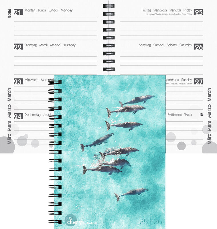 Biella mydiary Schüleragenda – 1 Woche/2 Seiten, Spiralbindung, 12 × 16,5 cm, Aug–Jul, Animal, FSC