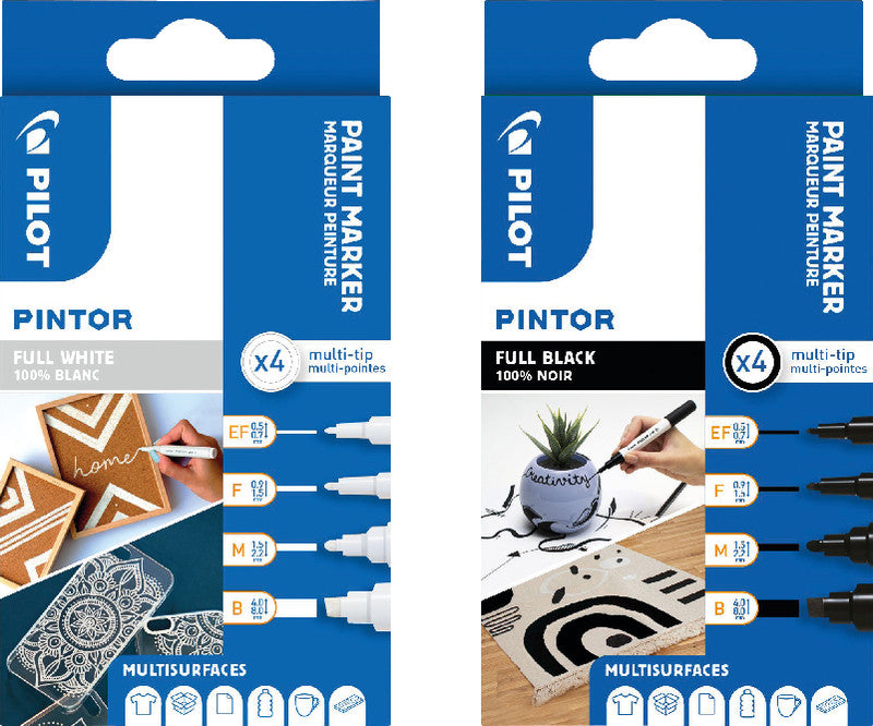 Pilot Pigment-Marker Pintor – schwarz – 4er-Set – lichtbeständig
