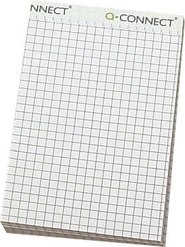 Q-connect Notizblock, A7, kariert 4 mm, geheftet, 100 Blatt, perforiert, 65 g/m² – weiss