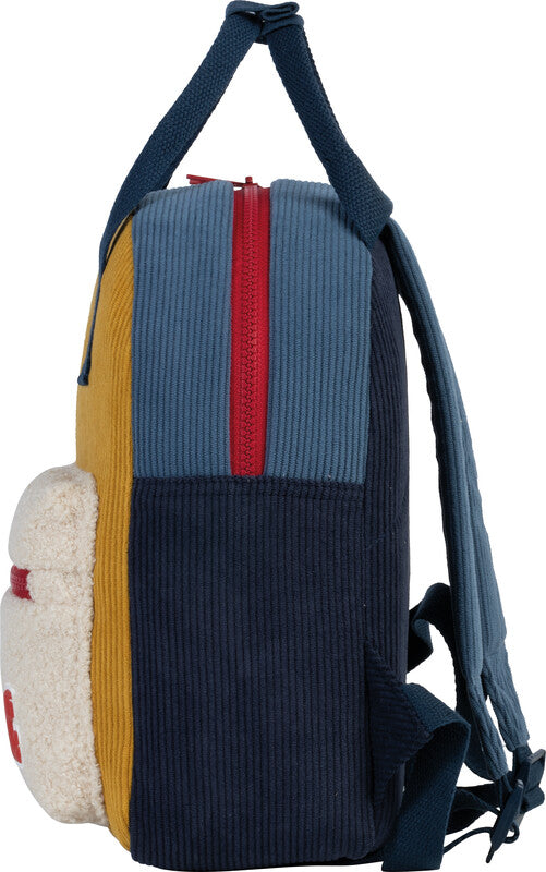 Glühwürmchen Elena – Kindergartenrucksack, Ocker/Blau, 7 l, 24×30×10 cm, mit Namensschild