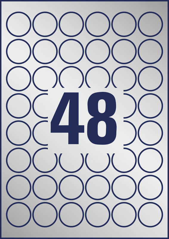 Avery Druckeretiketten, Ø 30 mm (A4), silber, Folie, permanent, 960 Etiketten (20 Blatt)