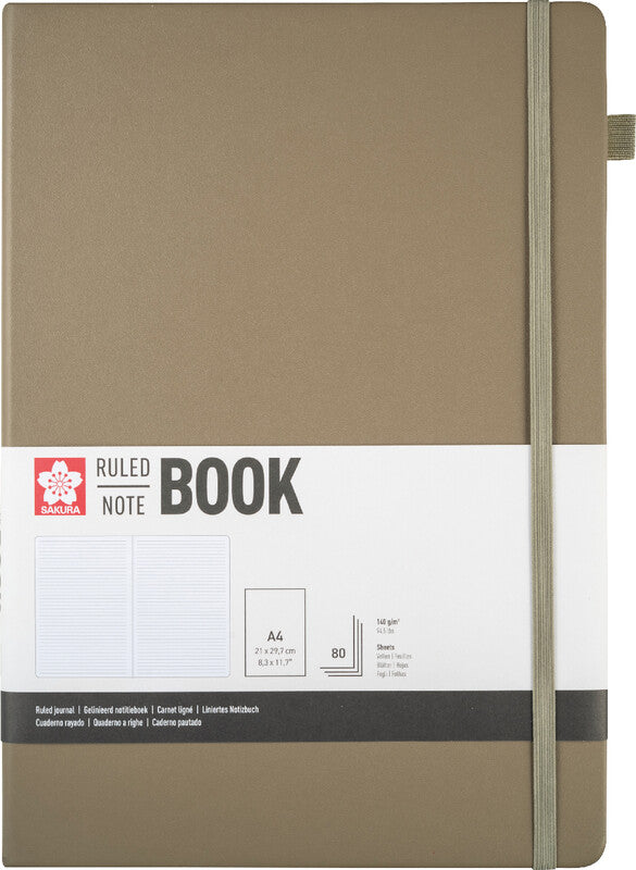 Sakura Notizbuch, A4, liniert, Leimbindung, Hardcover, 160 Seiten, 140 g/m² – Asche