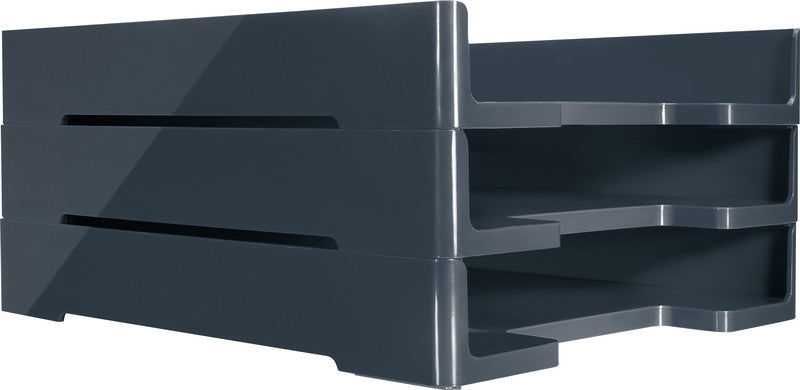 Sigel Briefkorb – mit Griffausschnitt, mit Beschriftungsfeld, glänzend, grau, B 268 × H 50 × T 333 mm