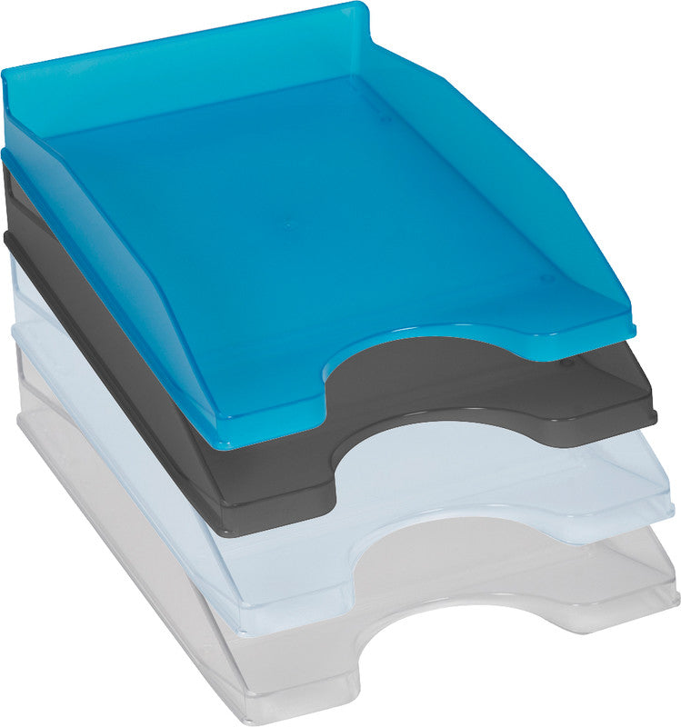 Q-CONNECT Briefkorb – mit Griffausschnitt, mit Beschriftungsfeld, glänzend, blau, B 255 × H 60 × T 345 mm