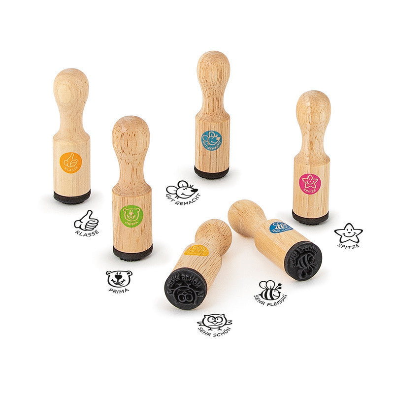Trendhaus Lehrerstempel-Set – 6er-Set, Holz, Deutsch, ohne Kissen