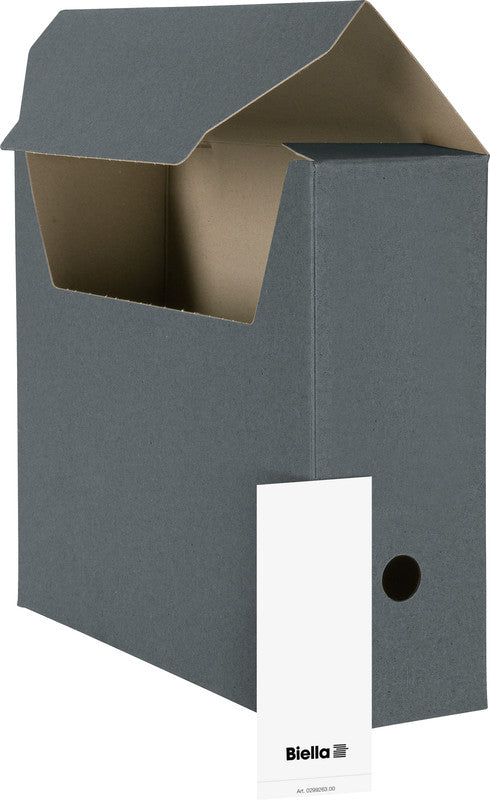 Biella Archivschachtel A4 – mit Einsteckdeckel, mit Griffloch, 330 × 270 × 100 mm, Dunkelgrau, Karton, 10er Pack