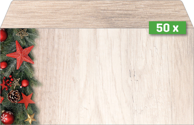 Sigel Weihnachts-Couvert C5/6 Chalet-Stil, mehrfarbig, gummierte Klappe, 90 g/m², mit Innendruck – 50 Stk.