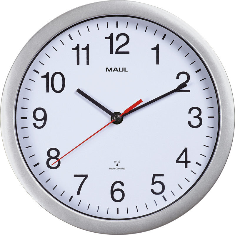 MAUL Wanduhr Run – Funk – Ø 25,2 cm, silber, Kunststoff