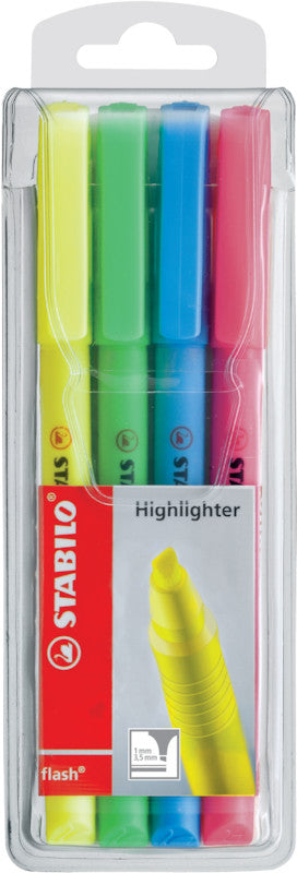 STABILO flash Textmarker Set 4 Farben – Keilspitze, 1–4 mm