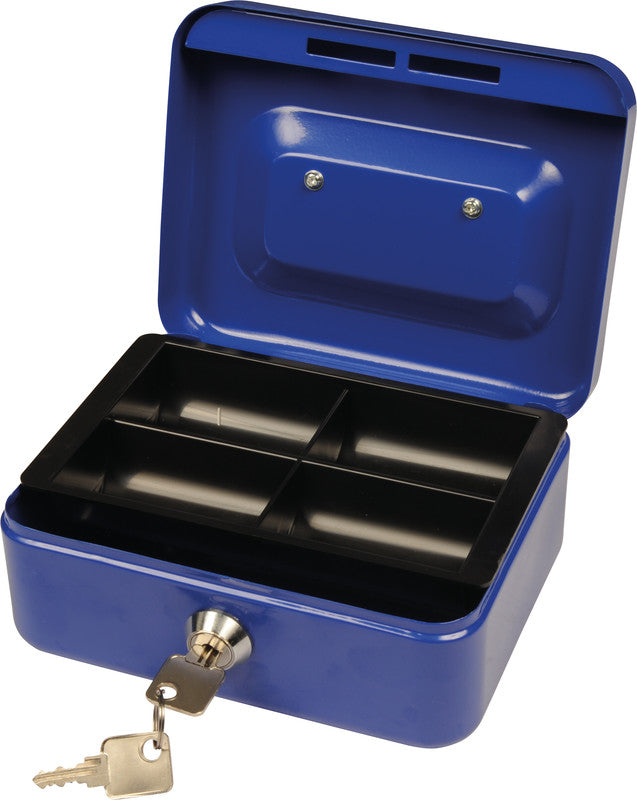 Q-Connect – Geldkassette – mit Schlüssel – 15,3 × 12 × 7 cm – Blau – Stahl