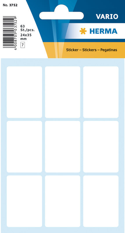 HERMA Vario Schuletiketten – 24×35 mm, Abgerundete Ecken, 63 Stk, 7 Bogen, Papier