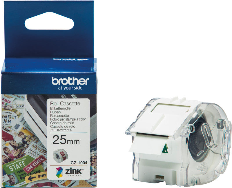 Brother Etikettenrolle, 25 mm × 5 m, weiss, Papier, permanent, für VC-500W