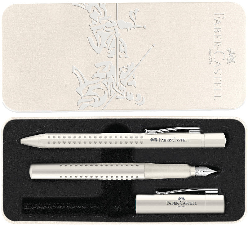 Faber-Castell Grip 2010 Schreibset – Kugelschreiber 0,5 mm & Füllfederhalter M – Blau – Metalletui