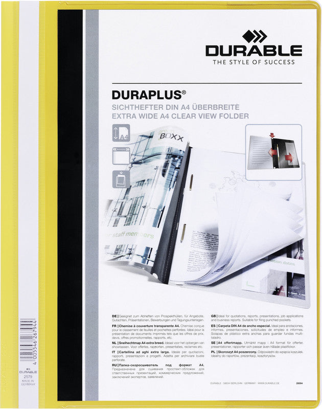 Durable Duraplus Schnellhefter – A4, Kunststoff, Gelb, Beschriftungsfeld