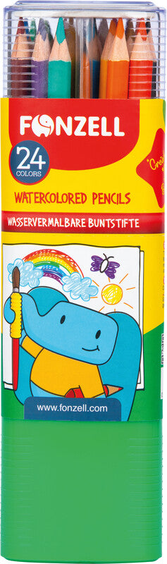 Fonzell Aquarellfarbstifte-Set – 24 Farben, Dreikant, Mine Ø 3,3 mm, Dreiecksetui, mit Pinsel