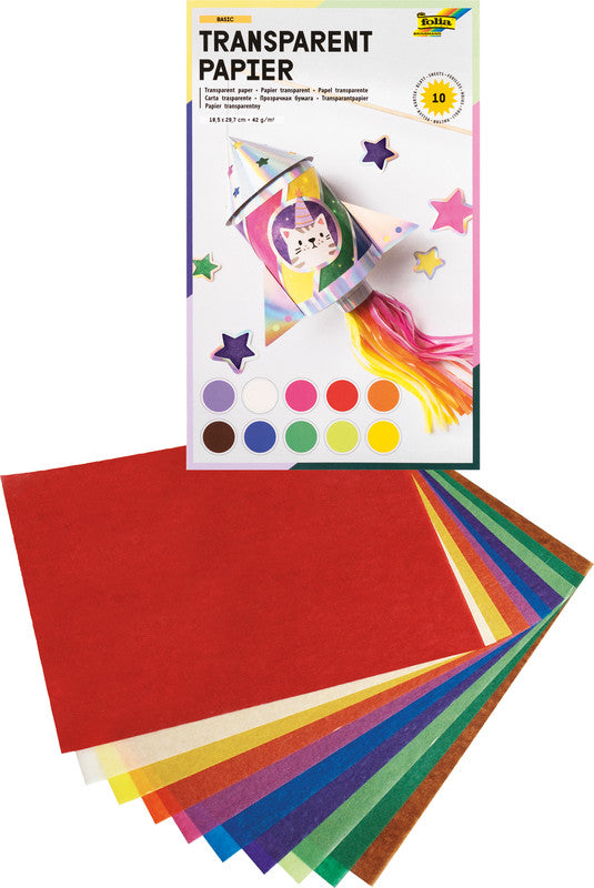 Folia Transparentpapier – 18,5 × 29,7 cm, 42 g/m², sortiert, 10 Bogen, zum Basteln
