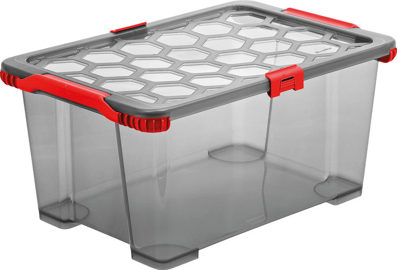 Rotho Aufbewahrungsbox Evo Total Protection – Kunststoff, Anthrazit/Rot, 59 × 28 × 39,5 cm