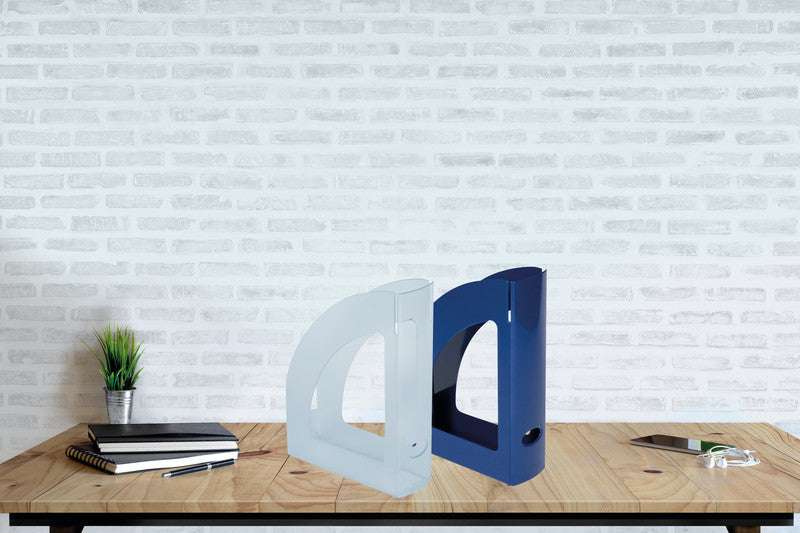 Q-Connect C4 Stehsammler – mit Griffloch, 80 mm, Hellblau, Kunststoff