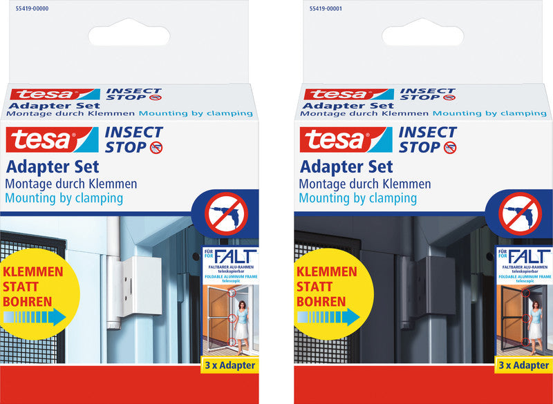 tesa Klemmadapter-Set – für Fliegengitter, faltbar, Türen – 3er-Set – Anthrazit