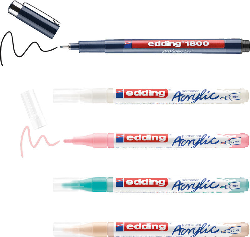 Edding 5300 Acrylmarker – Rundspitze 1–2 mm – Mehrfarbig – 5er-Set