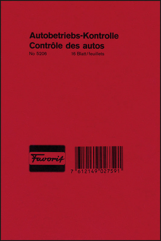 Favorit Formularblock – Autobetriebs-Kontrolle, mehrsprachig, 16 Blatt, 120 × 180 mm, Pressspan