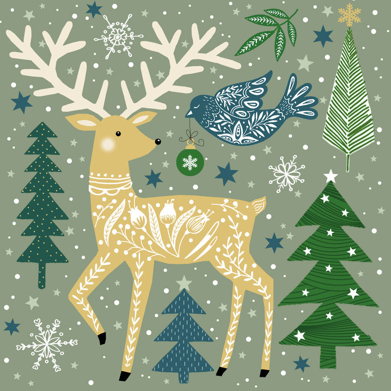 Atelier Servietten Folk Deer – 33 × 33 cm – 3-lagig, Tissue – 20 Stk.