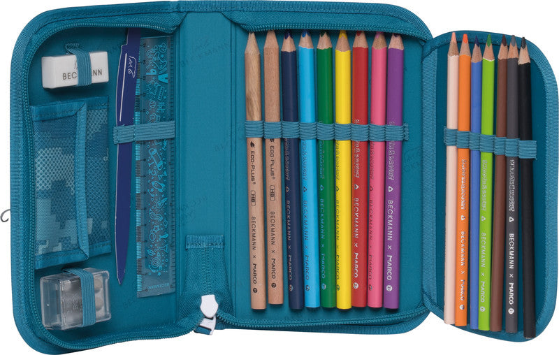 Beckmann Classic 1st Schuletui 2 Klappen, gefüllt, 21-teilig – Jungle Game – Kunststoff – 20,5 × 13,3 × 3,8 cm