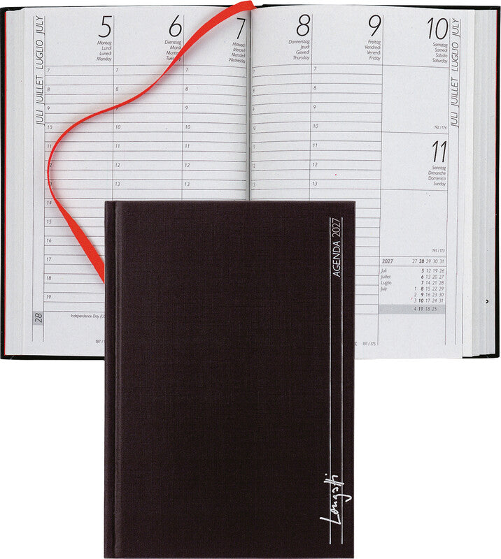 Biella LONGATTI Agenda – 1 Woche/2 Seiten, gebunden, 10,4 × 14,8 cm, 2027, schwarz