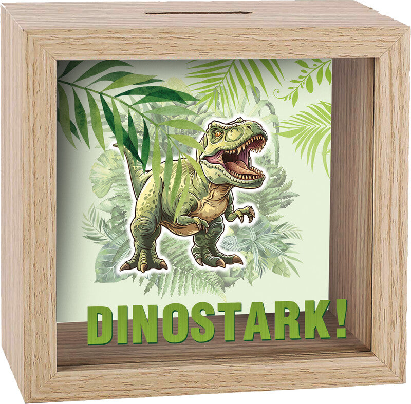 Kurt Eulzer Dinostark Spardose, Holz, Natur, 11 × 11 × 2 cm