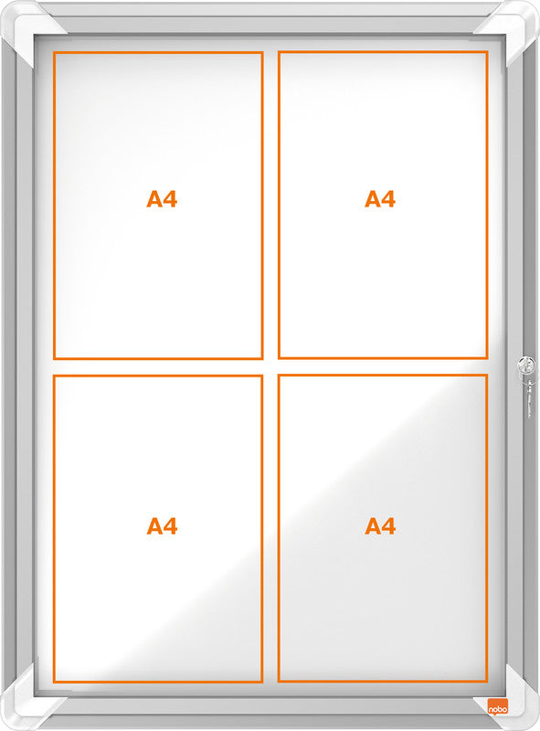 Nobo Schaukasten, 4 × A4 – Aluminium, abschliessbar, magnethaftend, 49,4 × 66,8 × 4,3 cm