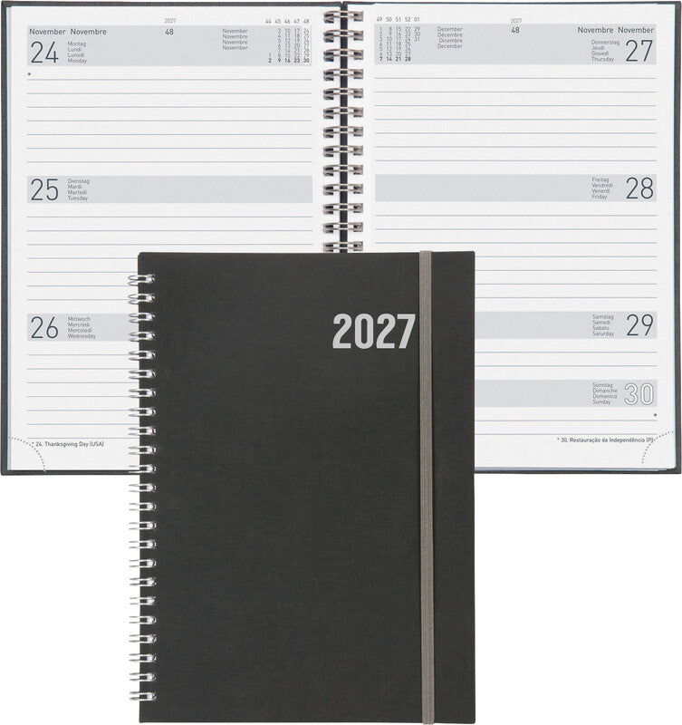 Biella Dispo Term Savanna Agenda – 1 Woche/2 Seiten, Spiralbindung, 14,5 × 20,5 cm, 2027, Dunkelgrau, FSC