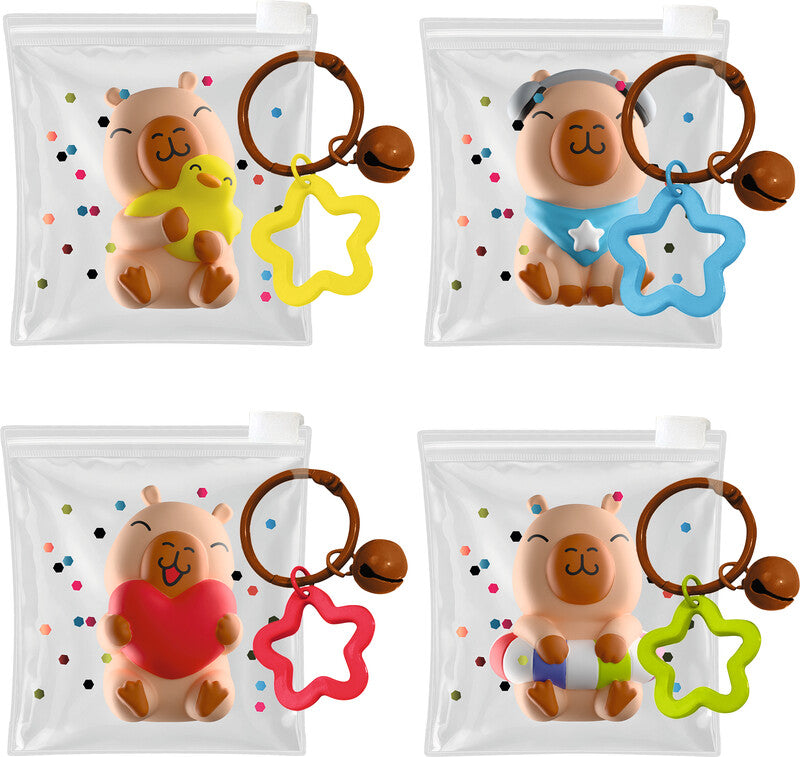 Trendhaus Squeezy-Capybara Happy Life Schlüsselanhänger – Kunststoff, 24 × 40 × 15 mm, assortiert