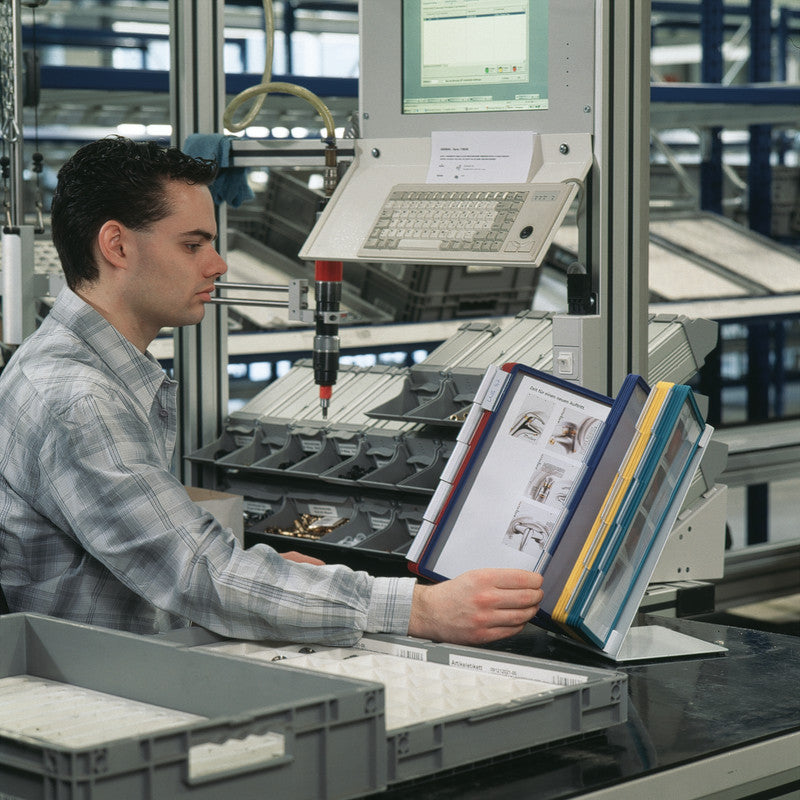 Durable Sichttafelsystem Tischständer – 270 × 395 mm, grau, Metall/Kunststoff, Reiter inkl., scannertauglich